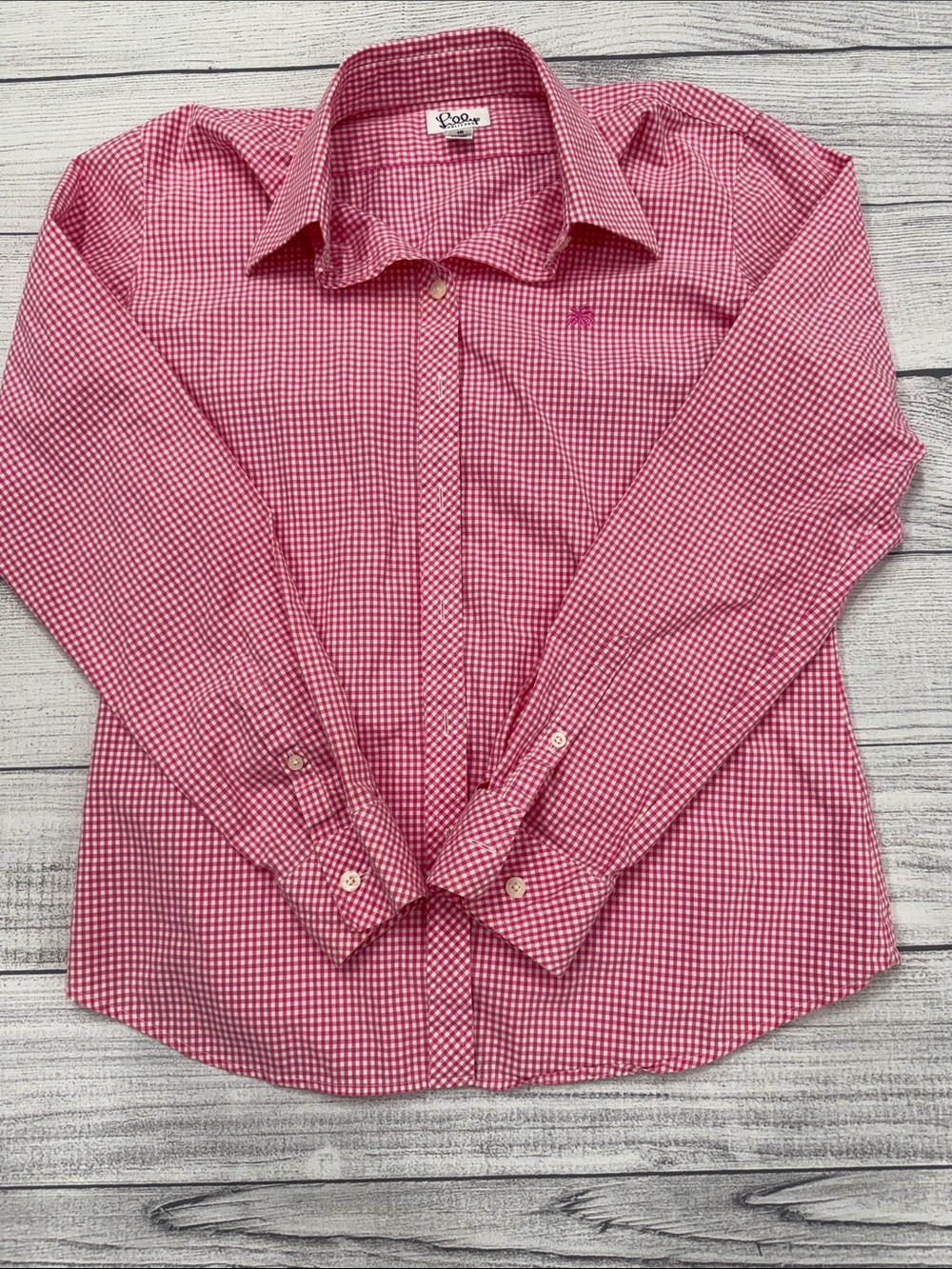 Lilly Pulitzer Pink Gingham Button Front Shirt Womens Size 10
